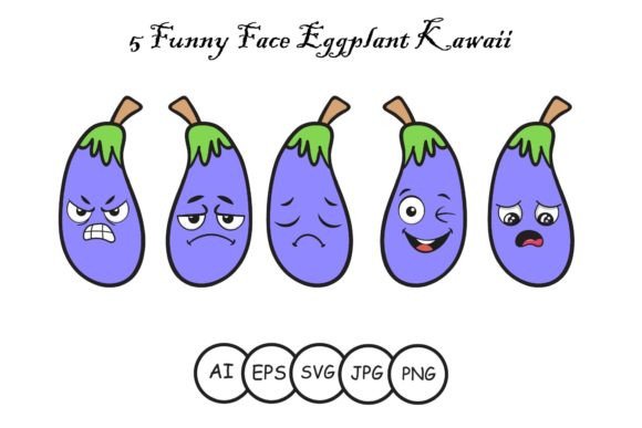 Funny Face Eggplant Kawaii Graphics