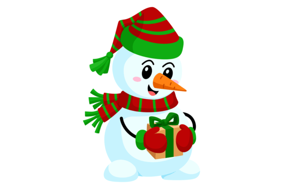 Funny Snowman with Gift Box Graphics for Seasonal Branding